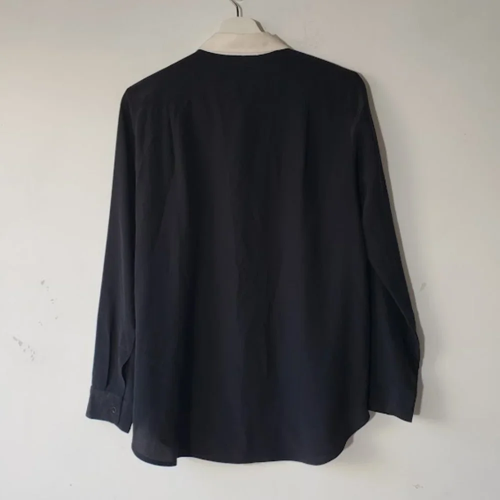 Sandro Paris Black and White Contrast Button Down 100% Silk Top - Picture 4 of 7